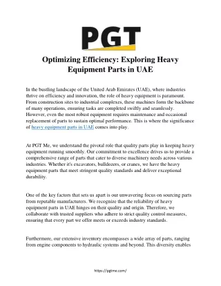 Optimizing Efficiency: Exploring Heavy  Equipment Parts in UAE