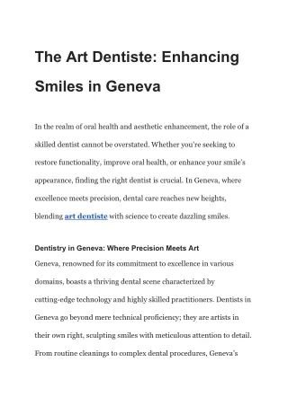 The Art Dentiste_ Enhancing Smiles in Geneva