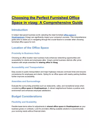 Choosing the Perfect Furnished Office Space in vizag_ A Comprehensive Guide