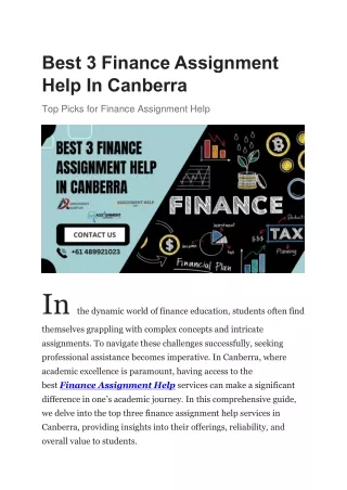 Best 3 Finance Assignment Help In Canberra