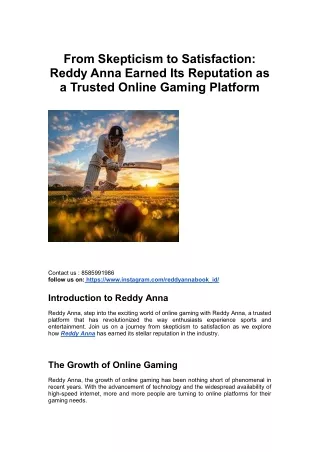 Reddy Anna Earned Its Reputation as a Trusted Online Gaming Platform