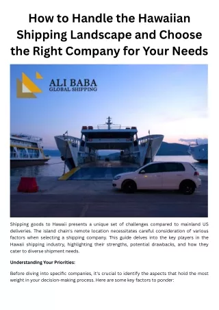 How to Handle the Hawaiian Shipping Landscape and Choose the Right Company for Your Needs
