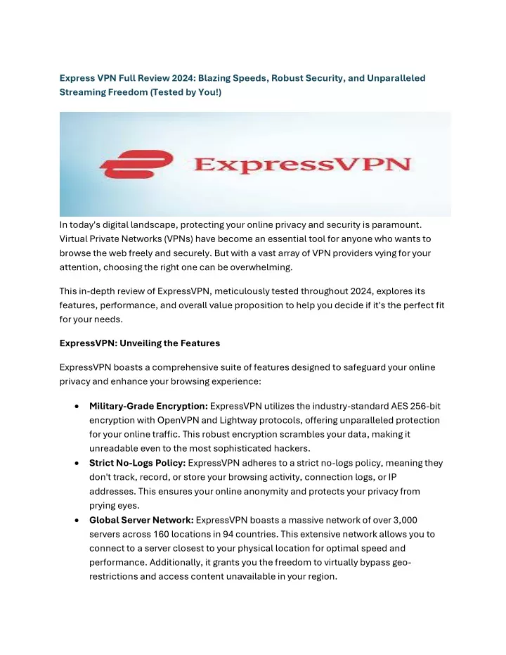 express vpn full review 2024 blazing speeds