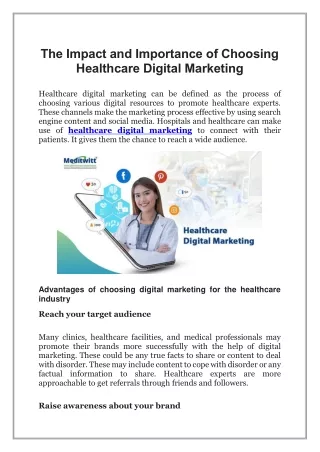 The Impact and Importance of Choosing Healthcare Digital Marketing