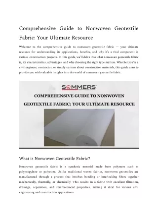 Comprehensive Guide to Nonwoven Geotextile Fabric_ Your Ultimate Resource