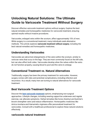 Unlocking Natural Solutions: The Ultimate Guide to Varicocele Treatment Without