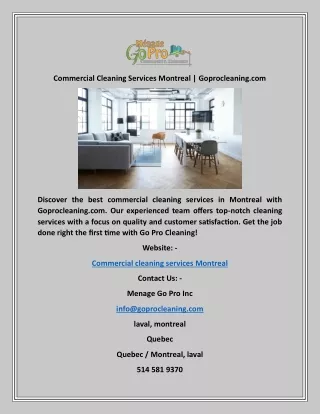 Commercial Cleaning Services Montreal  Goprocleaning