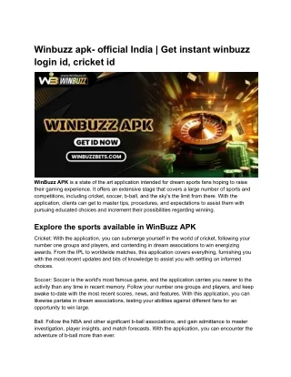Winbuzz apk- official India _ Get instant winbuzz login id, cricket id