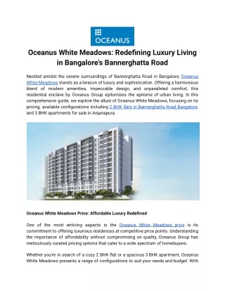 Oceanus White Meadows_ Redefining Luxury Living in Bangalore's Bannerghatta Road