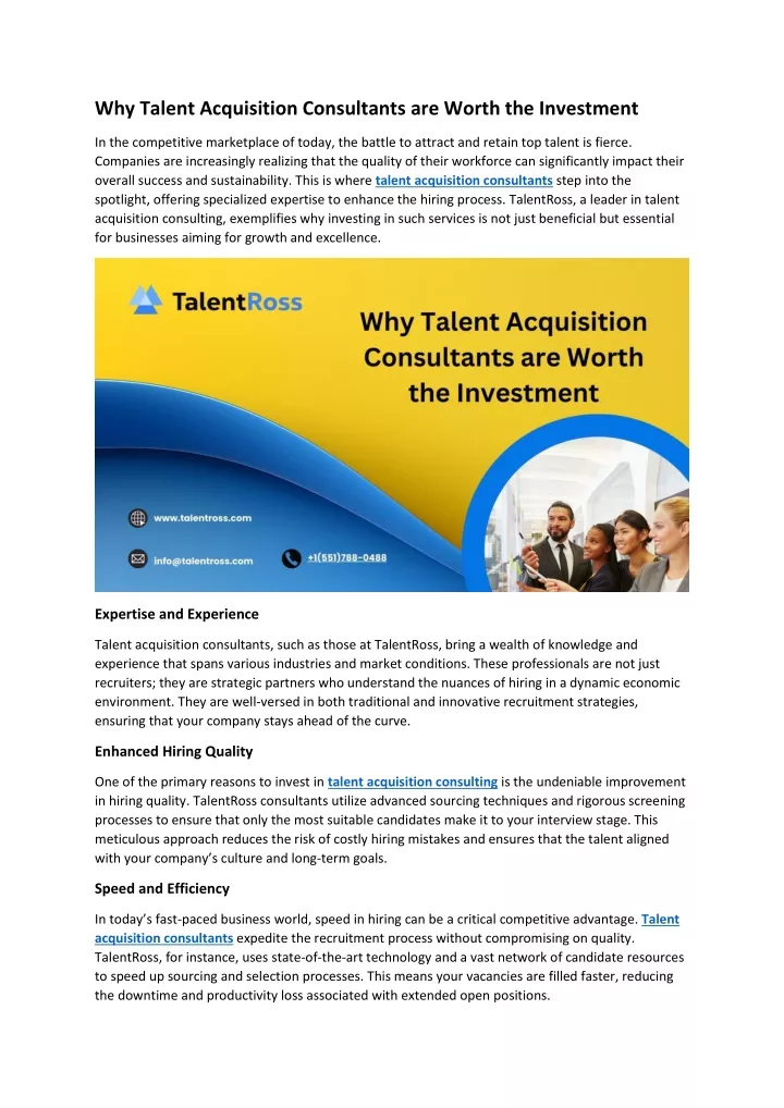 why talent acquisition consultants are worth