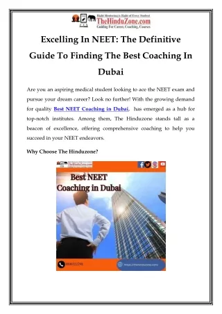 Top NEET Coaching in Dubai by The Hinduzone