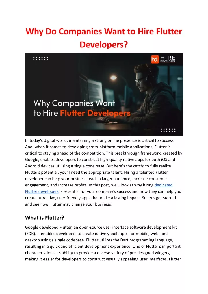 why do companies want to hire flutter developers