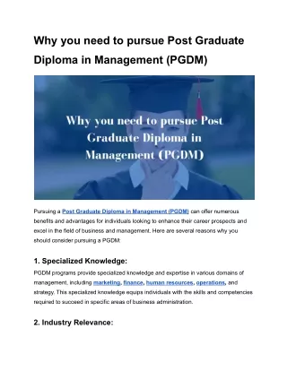 Why you need to pursue Post Graduate Diploma in Management (PGDM)