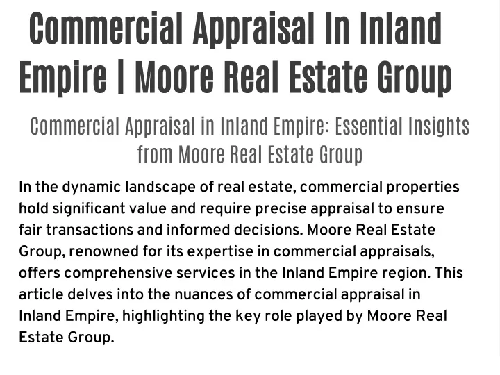 commercial appraisal in inland empire moore real