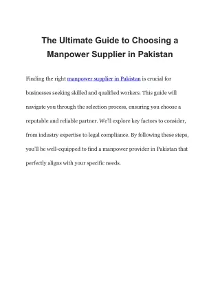 The Ultimate Guide to Choosing a Manpower Supplier in Pakistan