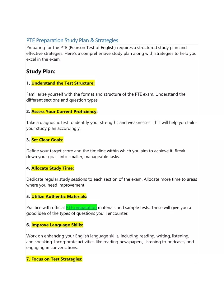 pte preparation study plan strategies