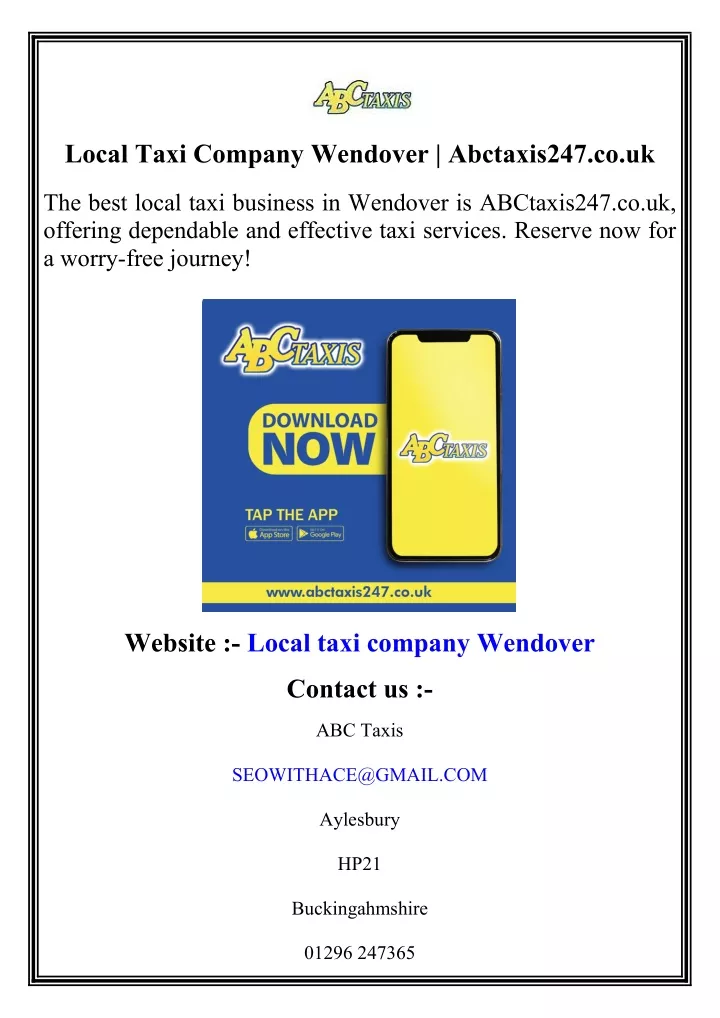 local taxi company wendover abctaxis247 co uk