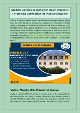 Medical Colleges in Bosnia for Indian Students: A Promising Destination for Medi