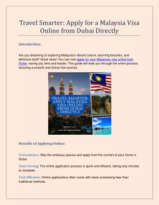 Travel Smarter Apply Malaysia Visa Online from Dubai Directly