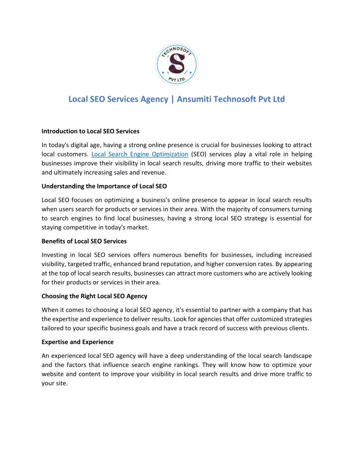 local seo services agency ansumiti technosoft