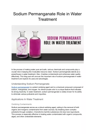 Sodium Permanganate Role in Water Treatment