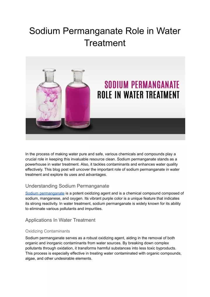 sodium permanganate role in water treatment