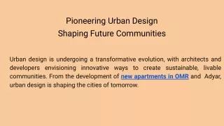 Pioneering Urban Design: Shaping Future Communities