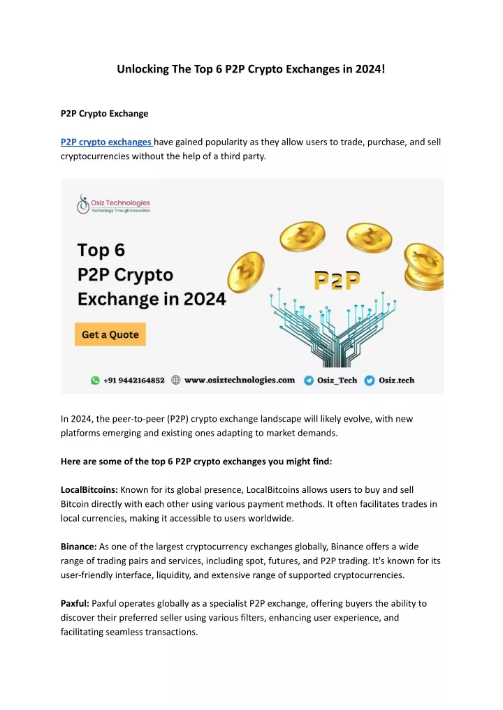 unlocking the top 6 p2p crypto exchanges in 2024