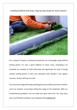 Installing Artificial Golf Grass Step-by-Step Guide for Home Owners