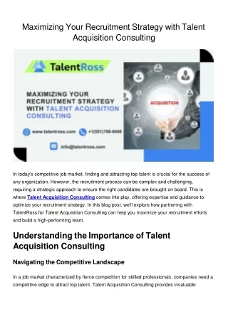 Maximizing Your Recruitment Strategy with Talent Acquisition Consulting