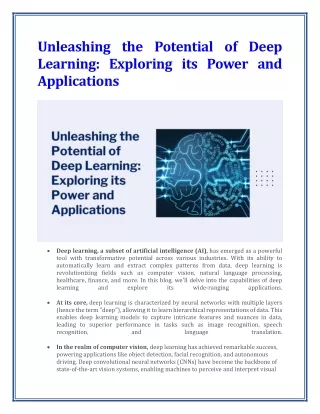 Unleashing the Potential of Deep Learning Exploring its Power and Applications