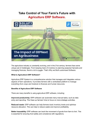 _Agriculture ERP System - SolufyERP