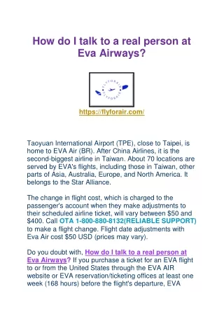 How do I talk to a real person at Eva Airways