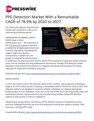 PPE Detection Market boasting a remarkable CAGR of 78.9% from 2020 to 2027