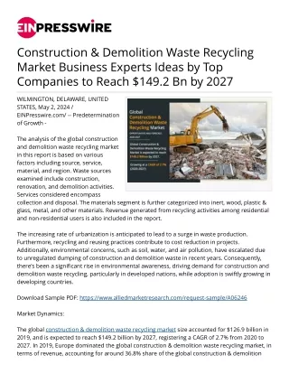 Construction & Demolition Waste Recycling Market Business Experts Ideas by 2027