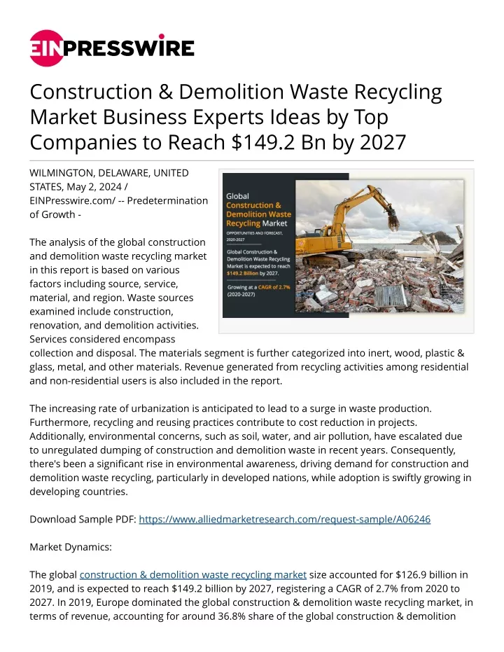 construction demolition waste recycling market