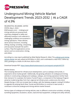 Underground Mining Vehicle Market Development Trends 2023-2032