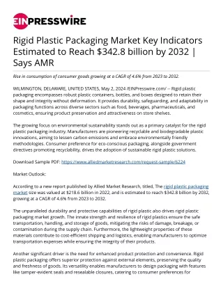 Rigid Plastic Packaging Market Estimated to Reach $342.8 billion by 2032