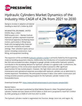 Hydraulic Cylinders Market Dynamics of the Industry Hits CAGR of 4.2% by 2030