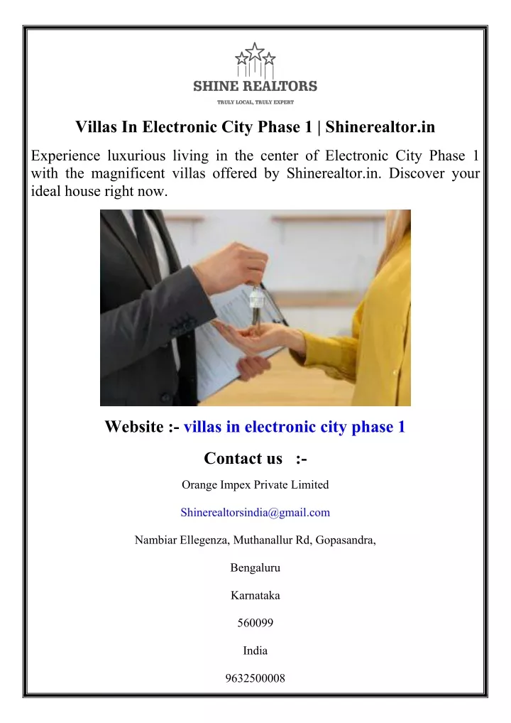 villas in electronic city phase 1 shinerealtor in