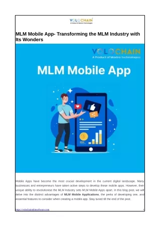 MLM Mobile App- Transforming the MLM Industry with Its Wonders