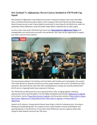 New Zealand Vs Afghanistan Conway Included in T20 World Cup Squad