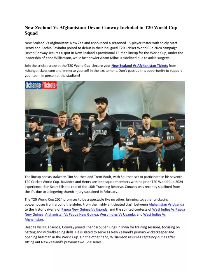 new zealand vs afghanistan devon conway included