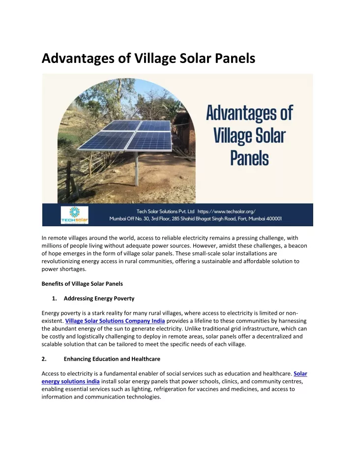 advantages of village solar panels