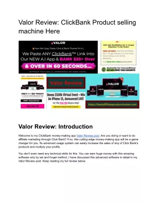 Valor Review: ClickBank Product selling machine Here