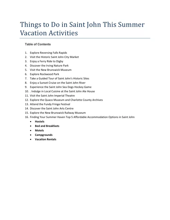 things to do in saint john this summer vacation