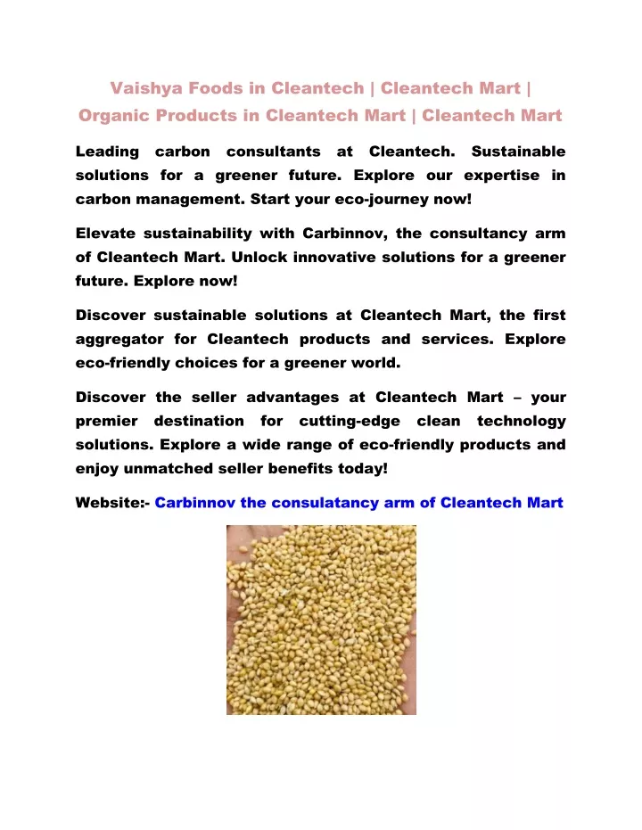 vaishya foods in cleantech cleantech mart organic