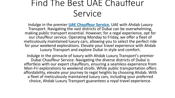 find the best uae chauffeur service