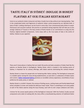 Taste Italy in Sydney Indulge in Honest Flavors at Our Italian Restaurant