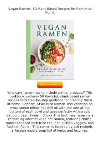 download⚡[PDF]❤ Vegan Ramen: 50 Plant-Based Recipes for Ramen at Home